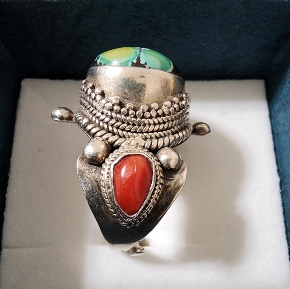 925 turquoise & coral ring - Picture 2 of 3